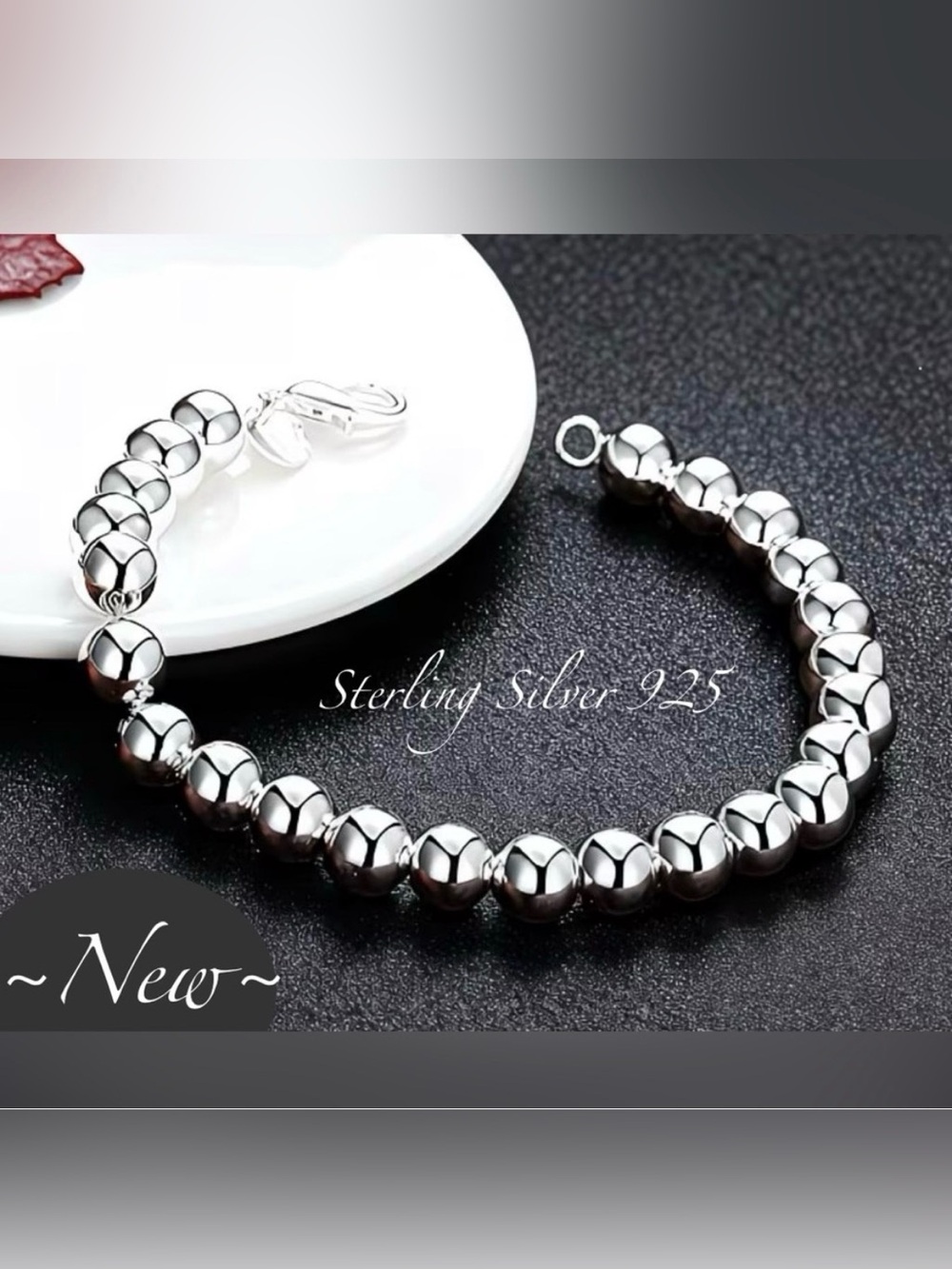 Sterling Silver 925~6MM Beaded Highly Polished~ 8inch Bracelet 🍃🆕🍃